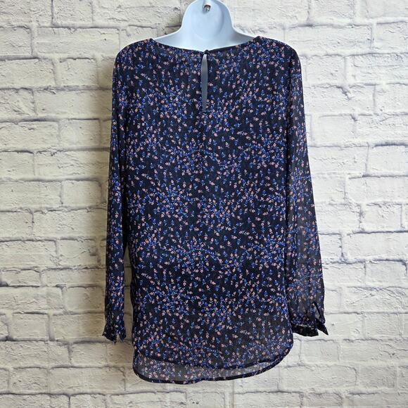 LC Lauren Conrad Blouse Womens Size Small Blue Floral Long Sleeve - Picture 2 of 12